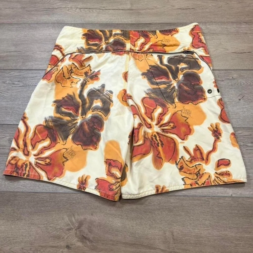 Mossimo Board Shorts Mens 38 Orange Floral Tropical Surf Swim Trunks RN17730